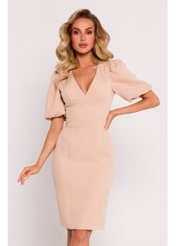 Moe sukienka z dekoltem i mocno zaznaczoną talią beżowa M779 ze sklepu intimiti.pl w kategorii Sukienki - zdjęcie 187903568