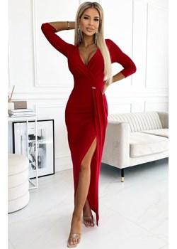 Numoco 404-7 błyszcząca długa sukienka z dekoltem i rozcięciem na nodze ze sklepu intimiti.pl w kategorii Sukienki - zdjęcie 187903625
