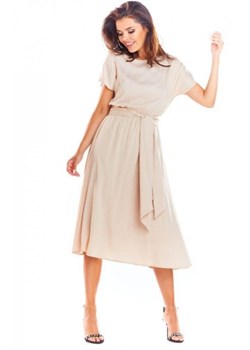 Elegancka sukienka midi beżowa A296 ze sklepu intimiti.pl w kategorii Sukienki - zdjęcie 187903977