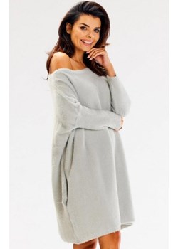 Awama A618 oversizowa sukienka sweterkowa szara ze sklepu intimiti.pl w kategorii Sukienki - zdjęcie 187904219