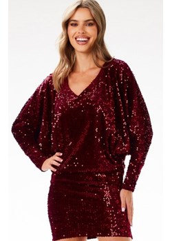 Awama A700 kimonowa sukienka cekinowa mini bordowa ze sklepu intimiti.pl w kategorii Sukienki - zdjęcie 187904305