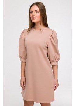 Bewear B291 sukienka z bufiastymi rękawami mokka ze sklepu intimiti.pl w kategorii Sukienki - zdjęcie 187905327