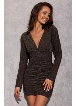 Brokatowa mini sukienka z marszczeniem złota ze sklepu intimiti.pl w kategorii Sukienki - zdjęcie 187905435