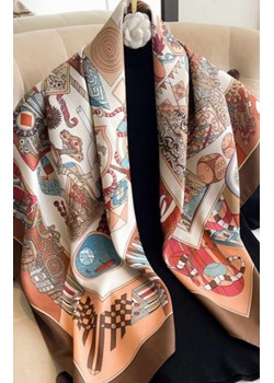 Kamea apaszka damska beżowo-brązowa z graficznym nadrukiem ze sklepu intimiti.pl w kategorii Szaliki i chusty damskie - zdjęcie 187905467