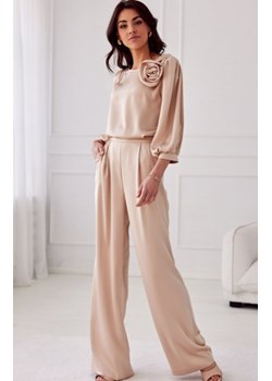 *Długie satynowe spodnie z wysokim stanem beżowe ze sklepu intimiti.pl w kategorii Spodnie damskie - zdjęcie 187905526