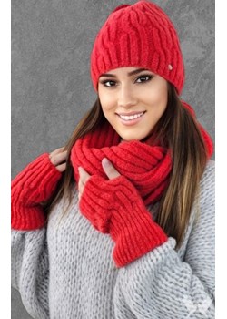 Kamea Gizma puszysty komplet czapka z kominem czerwona ze sklepu intimiti.pl w kategorii Czapki zimowe damskie - zdjęcie 187905535