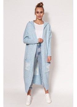 MKM PA020 długi kardigan z kapturem błękitny ze sklepu intimiti.pl w kategorii Swetry damskie - zdjęcie 187906628