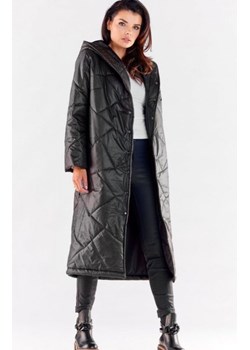 Pikowany długi płaszcz z kapturem A542 ze sklepu intimiti.pl w kategorii Płaszcze damskie - zdjęcie 187906688