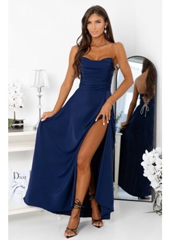 Duet Wenus rozkloszowana długa sukienka z wiązaniem gorsetowym granatowa ze sklepu intimiti.pl w kategorii Sukienki - zdjęcie 187907499