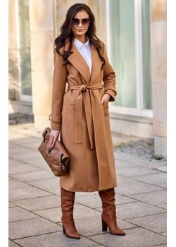 Długi płaszcz z wiązaniem karmelowy 0017 ze sklepu intimiti.pl w kategorii Płaszcze damskie - zdjęcie 187907755