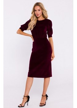 Moe welurowa sukienka z krótkimi rękawami bordowa M827 ze sklepu intimiti.pl w kategorii Sukienki - zdjęcie 187907928