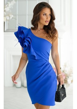 Bicotone mini sukienka chabrowa na jedno ramię z piórkami ze sklepu intimiti.pl w kategorii Sukienki - zdjęcie 187908009