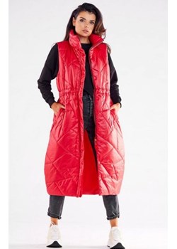 Długa puchowa kamizelka damska czerwona A544 ze sklepu intimiti.pl w kategorii Kamizelki damskie - zdjęcie 187908165