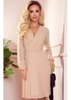 Numoco Isabelle plisowana sukienka beżowa 313-9 ze sklepu intimiti.pl w kategorii Sukienki - zdjęcie 187908237