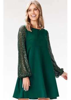 Awama A694 sukienka z cekinowymi rękawami zielona ze sklepu intimiti.pl w kategorii Sukienki - zdjęcie 187908338