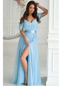 Szyfonowa długa sukienka hiszpanka błękitna 310-08 ze sklepu intimiti.pl w kategorii Sukienki - zdjęcie 187908349