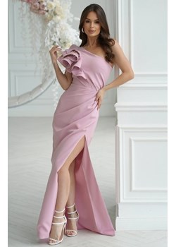 Bicotone długa sukienka brudny róż na jedno ramię z falbaną ze sklepu intimiti.pl w kategorii Sukienki - zdjęcie 187908499