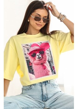 Oversizowy t-shirt damski lama żółty ze sklepu intimiti.pl w kategorii Bluzki damskie - zdjęcie 187908565