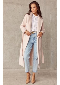 Długi płaszcz z wiązaniem jasny beż 0017 ze sklepu intimiti.pl w kategorii Płaszcze damskie - zdjęcie 187909139