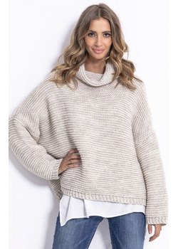 *Oversizowy sweter z golfem Fobya F811 beżowy ze sklepu intimiti.pl w kategorii Swetry damskie - zdjęcie 187909166