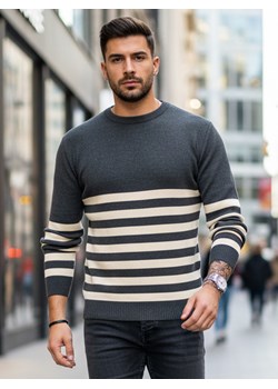 Sweter męski w paski ciemnoszary Dstreet WX2133 ze sklepu DSTREET.PL w kategorii Swetry męskie - zdjęcie 187912765