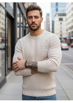 Sweter męski beżowy Dstreet WX1992 ze sklepu DSTREET.PL w kategorii Swetry męskie - zdjęcie 187912776