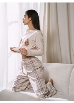 Sinsay - Bawełniania piżama dwuczęściowa z nadrukiem misiów - kremowy ze sklepu Sinsay w kategorii Piżamy damskie - zdjęcie 187914036