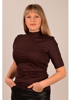 Babell Layla bluzka ze stójką i krótkim rękawem brąz ze sklepu kontri.pl w kategorii Bluzki damskie - zdjęcie 187914839