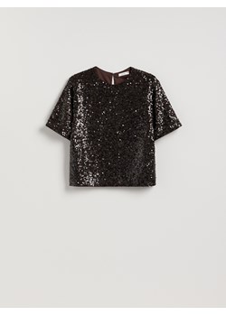 Reserved - Cekinowy t-shirt boxy - ciemnobrązowy ze sklepu Reserved w kategorii Bluzki damskie - zdjęcie 187915006