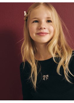 Reserved - Prążkowana bluzka z haftem - czarny ze sklepu Reserved w kategorii Bluzki dziewczęce - zdjęcie 187916379