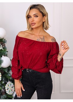 BLUZKA HISZPANKA Z METALICZNYM WZOREM- BORDOWA ze sklepu olika.com.pl w kategorii Bluzki damskie - zdjęcie 187916509