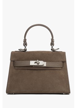 Estro: Ciemnobeżowa torebka damska kuferek z włoskiego weluru Premium ze srebrnymi okuciami ze sklepu Estro w kategorii Kuferki - zdjęcie 187917169