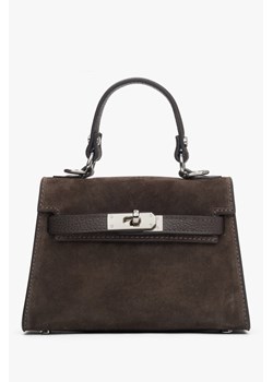 Estro: Ciemnobrązowa torebka damska kuferek z włoskiego weluru Premium ze srebrnymi okuciami ze sklepu Estro w kategorii Kuferki - zdjęcie 187917175