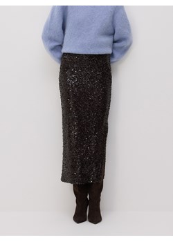 Reserved - Cekinowa spódnica midi - ciemnobrązowy ze sklepu Reserved w kategorii Spódnice - zdjęcie 187917319