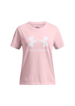 Dziewczęcy t-shirt z nadrukiem Under Armour UA Big Logo SS - różowy ze sklepu Sportstylestory.com w kategorii Bluzki dziewczęce - zdjęcie 187917567