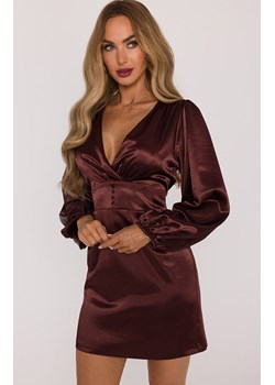 Sukienka mini z bufiastymi rękawami brązowa M888, Kolor brązowy, Rozmiar L, MOE ze sklepu Primodo w kategorii Sukienki - zdjęcie 187917845