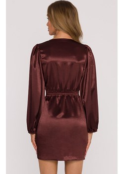 Sukienka mini z bufiastymi rękawami brązowa M888, Kolor brązowy, Rozmiar L, MOE ze sklepu Primodo w kategorii Sukienki - zdjęcie 187917846
