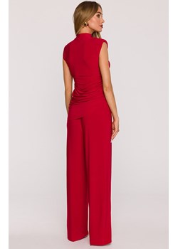 Czerwony komplet damski z marszczoną bluzką i szerokimi spodniami M890, Kolor czerwony, Rozmiar L, MOE ze sklepu Primodo w kategorii Komplety i garnitury damskie - zdjęcie 187917866