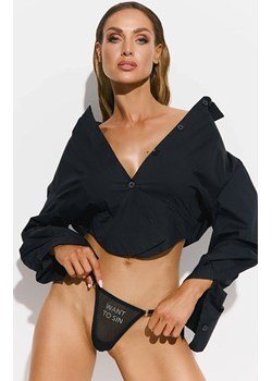 Obsessive stringi damskie z napisem z cyrkonii Violami Sin, Kolor czarny, Rozmiar S/M, Obsessive ze sklepu Intymna w kategorii Majtki damskie - zdjęcie 187918409