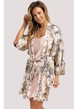 Elegancki szlafrok damski satynowy FIA, Kolor jasnoróżowy-wzór, Rozmiar S, Unikat ze sklepu Intymna w kategorii Szlafroki damskie - zdjęcie 187918469