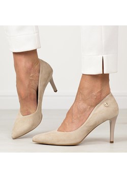 Beżowe Polskie szpilki damskie Prestige 2106a Skóra Zamsz ze sklepu suzana.pl w kategorii Czółenka - zdjęcie 187919508