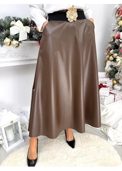 Czekoladowa Rozkloszowana Spódnica z Eko Skóry ze sklepu ModnaKiecka.pl w kategorii Spódnice - zdjęcie 187924756