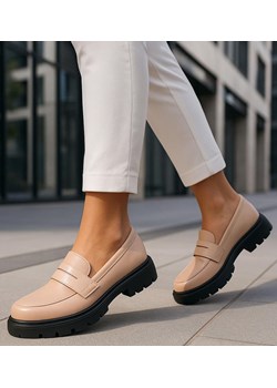 Beżowe półbuty loafersy damskie na platformie /H2 18621 W147/ ze sklepu Pantofelek24.pl w kategorii Półbuty damskie - zdjęcie 187927117