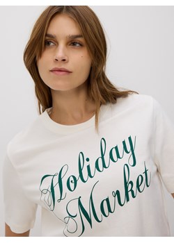 Reserved - T-shirt ze świątecznym motywem - złamana biel ze sklepu Reserved w kategorii Bluzki damskie - zdjęcie 187927947