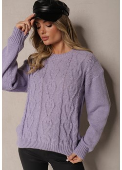 Ciemnofioletowy Sweter z Wełną Ozdobnym Splotem i Ściągaczem Nariae ze sklepu renee.pl w kategorii Swetry damskie - zdjęcie 187928368