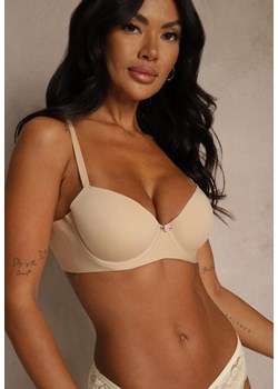 Beżowy Gładki Biustonosz o Klasycznym Fasonie Amanei ze sklepu renee.pl w kategorii Biustonosze - zdjęcie 187931325