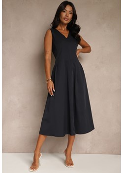 Granatowa Rozkloszowana Sukienka z Dekoltem w Kształcie Litery V Agilia ze sklepu renee.pl w kategorii Sukienki - zdjęcie 187935389