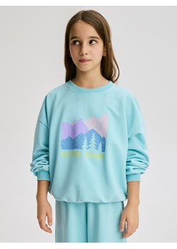 Reserved - Bawełniana bluza z nadrukiem - jasnoturkusowy ze sklepu Reserved w kategorii Bluzki dziewczęce - zdjęcie 187936118