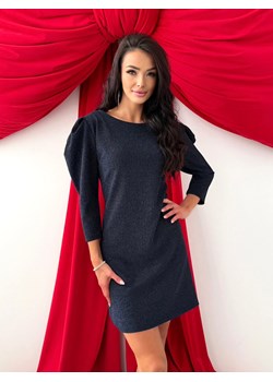 Granatowa Prosta Połyskująca Sukienka ze sklepu ModnaKiecka.pl w kategorii Sukienki - zdjęcie 187936669