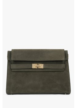 Estro: Ciemnozielona torba damska na ramię z włoskiego weluru naturalnego Premium ze sklepu Estro w kategorii Listonoszki - zdjęcie 187937029